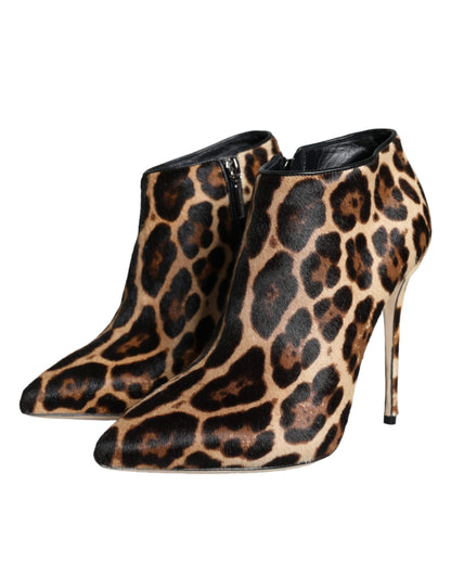 Dolce &amp; Gabbana Braune Leoparden-Kalbsfell-Heels Ankle Boots Schuhe