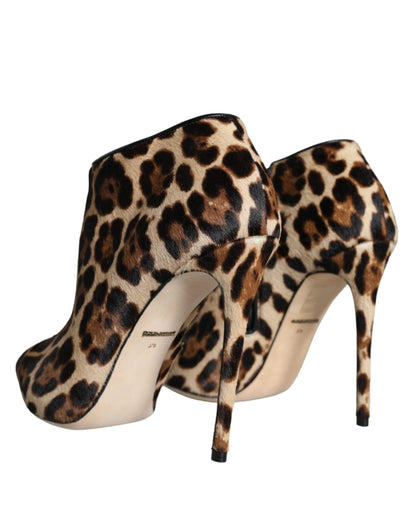 Dolce &amp; Gabbana Braune Leoparden-Kalbsfell-Heels Ankle Boots Schuhe
