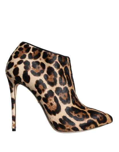 Dolce &amp; Gabbana Braune Leoparden-Kalbsfell-Heels Ankle Boots Schuhe