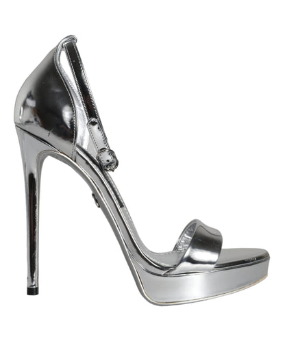 Dolce &amp; Gabbana Silber KEIRA Heels Knöchelriemen Sandalen Schuhe