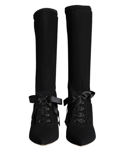 Dolce &amp; Gabbana Schwarze Stiletto-Absätze, wadenlange Stiefel