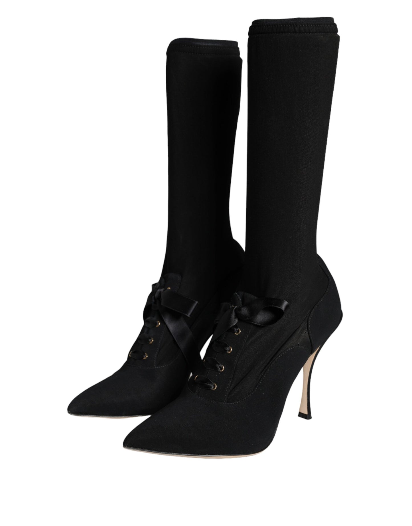 Dolce &amp; Gabbana Schwarze Stiletto-Absätze, wadenlange Stiefel