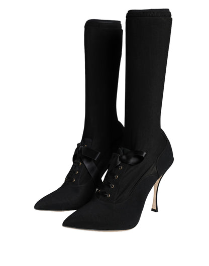 Dolce &amp; Gabbana Schwarze Stiletto-Absätze, wadenlange Stiefel