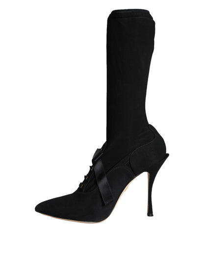 Dolce &amp; Gabbana Schwarze Stiletto-Absätze, wadenlange Stiefel