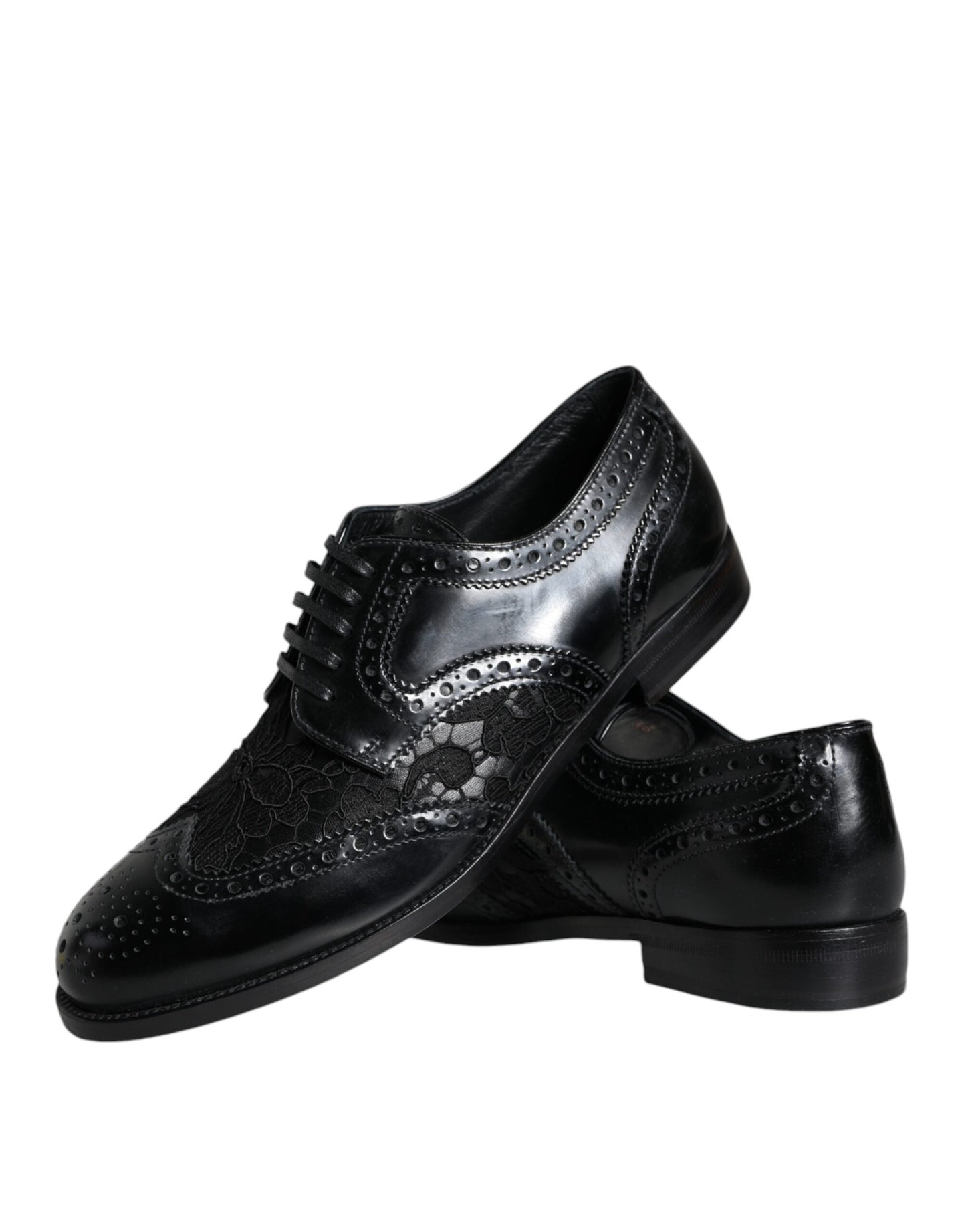Dolce &amp; Gabbana – Formelle Schuhe aus schwarzem Leder mit floraler Spitze