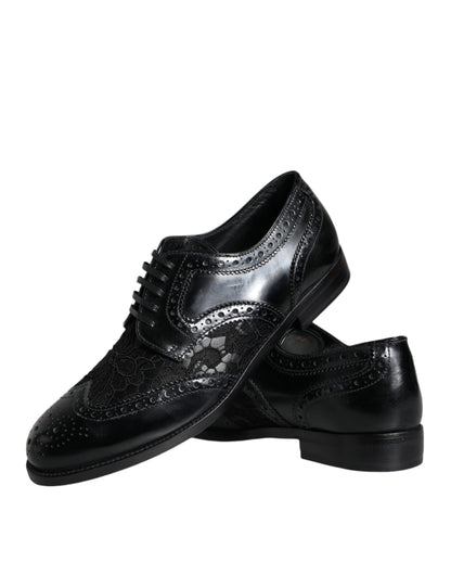 Dolce &amp; Gabbana – Formelle Schuhe aus schwarzem Leder mit floraler Spitze
