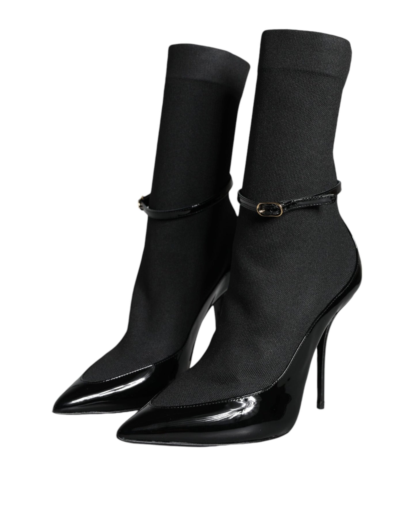 Dolce &amp; Gabbana Schwarze Leder Stilettos Booties Socken Schuhe