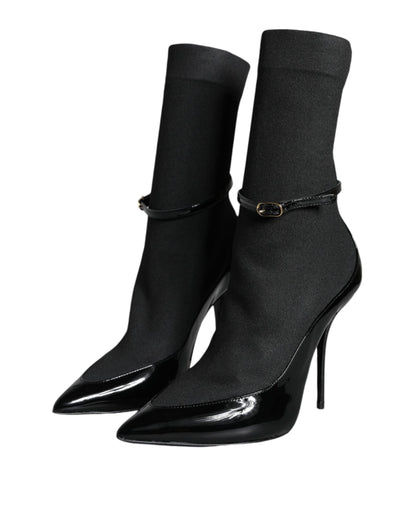 Dolce &amp; Gabbana Schwarze Leder Stilettos Booties Socken Schuhe