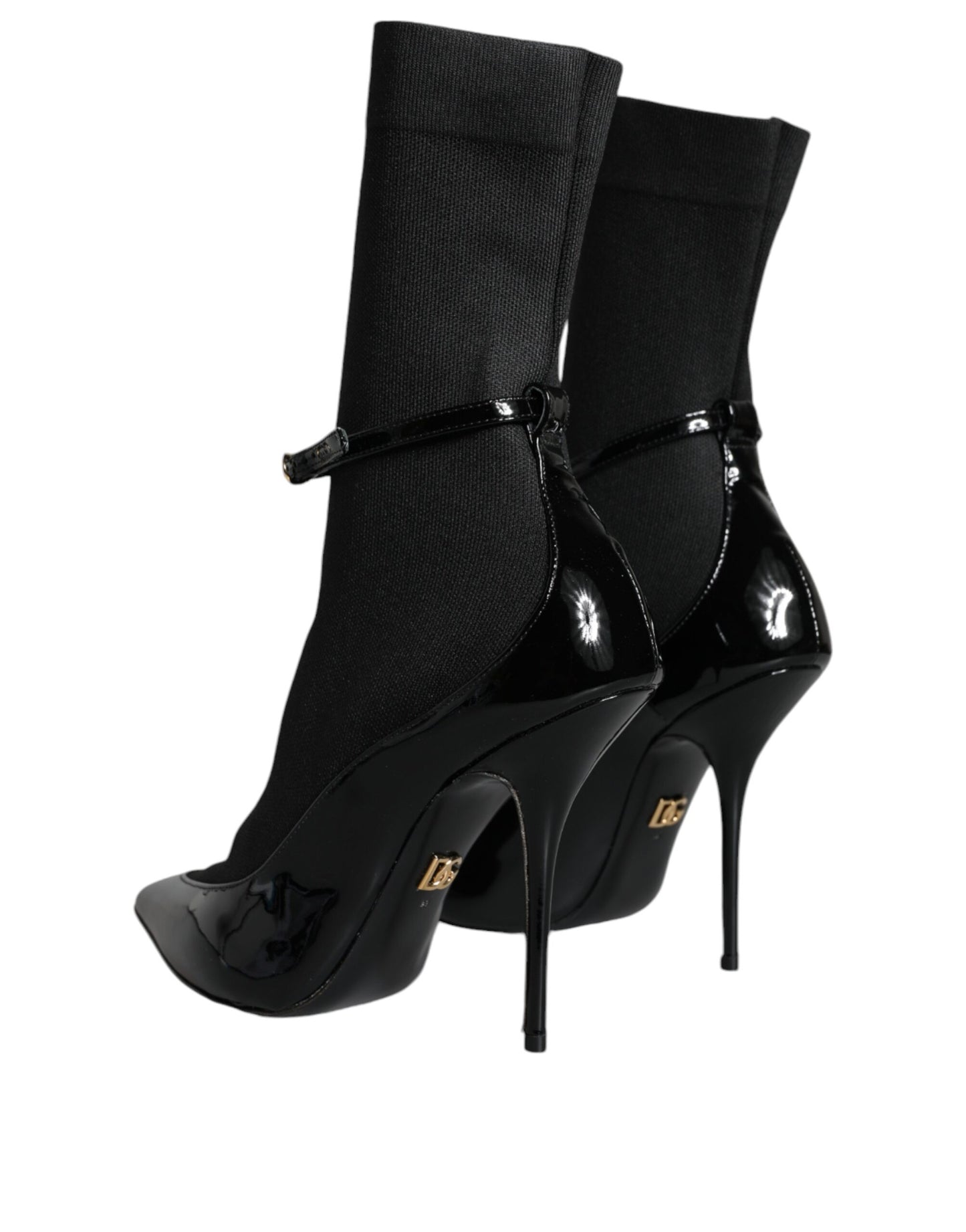 Dolce &amp; Gabbana Schwarze Leder Stilettos Booties Socken Schuhe