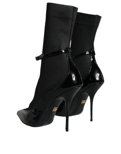 Dolce &amp; Gabbana Schwarze Leder Stilettos Booties Socken Schuhe