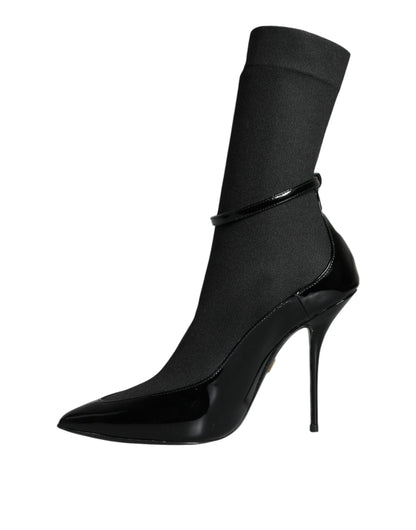 Dolce &amp; Gabbana Schwarze Leder Stilettos Booties Socken Schuhe