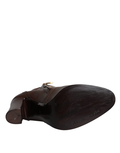 Dolce &amp; Gabbana Braune Leder Heels Halbhohe Stiefel Schuhe