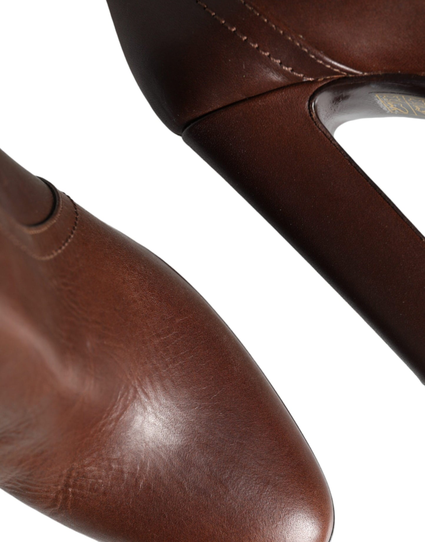 Dolce &amp; Gabbana Braune Leder Heels Halbhohe Stiefel Schuhe