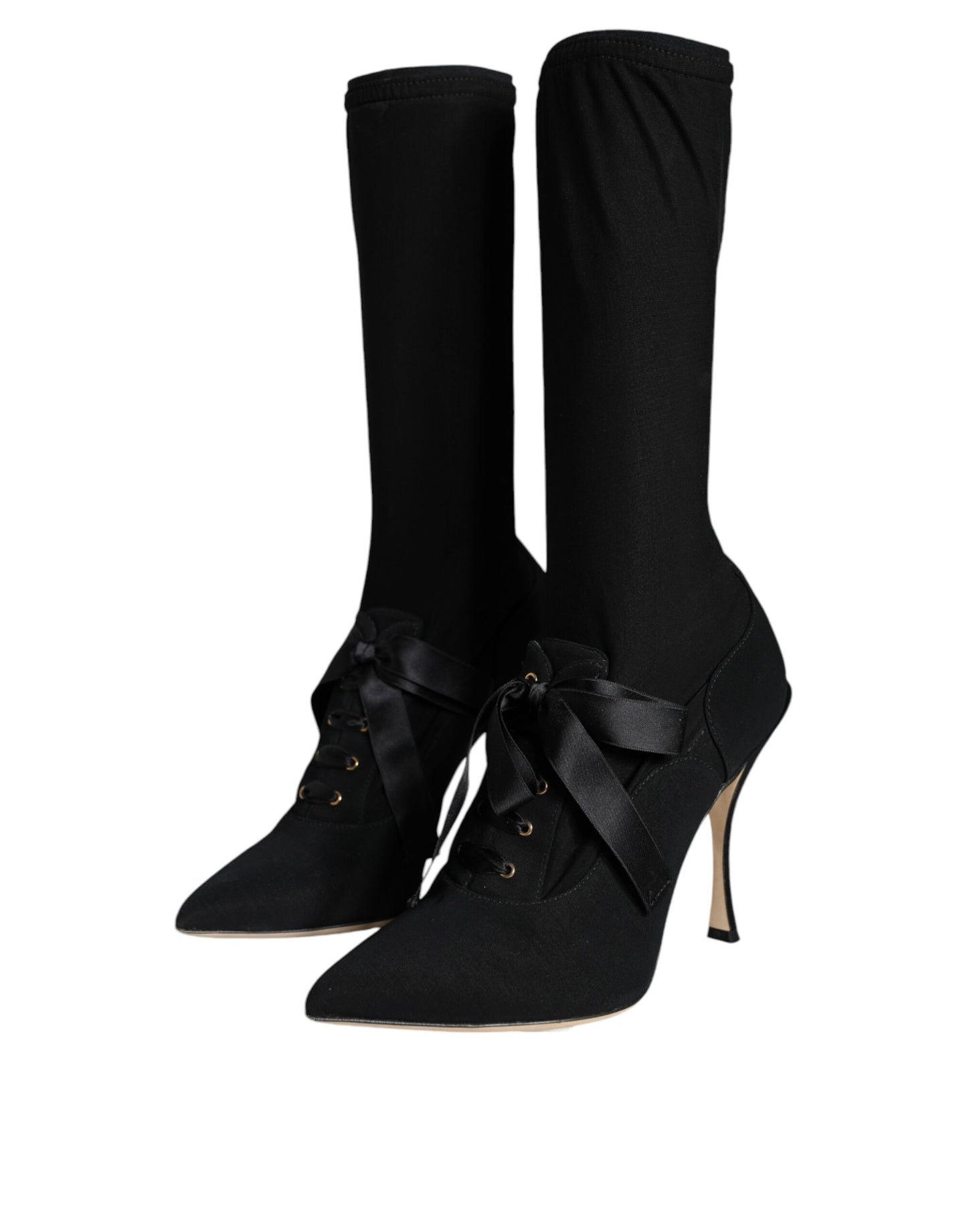 Dolce &amp; Gabbana Schwarze Stiletto-Absätze, wadenlange Stiefel