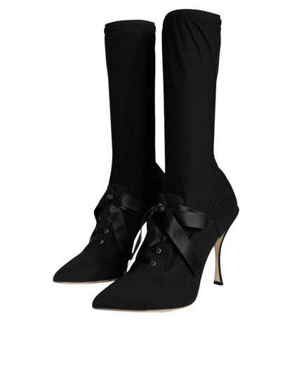 Dolce &amp; Gabbana Schwarze Stiletto-Absätze, wadenlange Stiefel