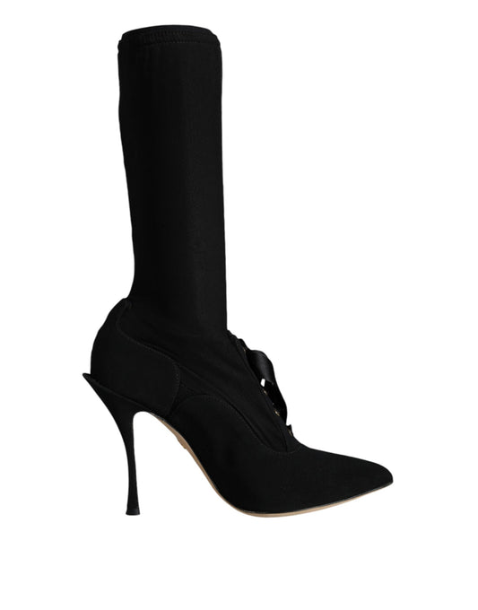 Dolce &amp; Gabbana Schwarze Stiletto-Absätze, wadenlange Stiefel