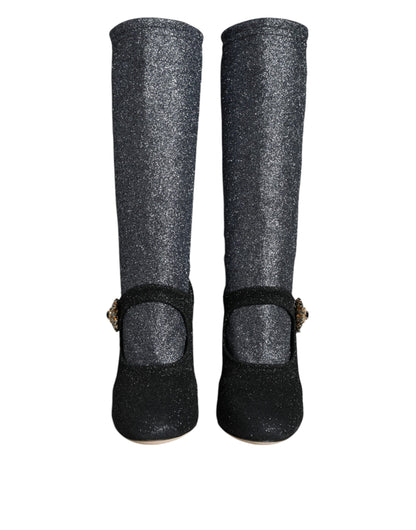 Dolce &amp; Gabbana – Mary Janes-Stiefeletten mit schwarzem Kristall