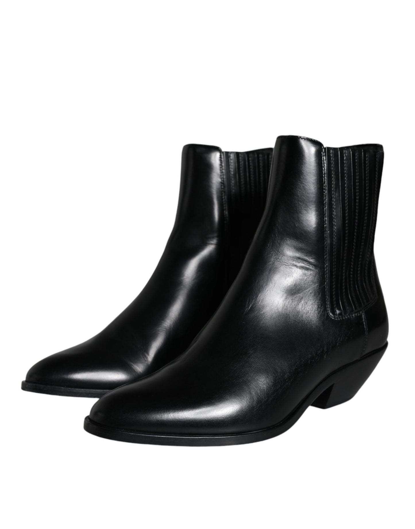 Dolce &amp; Gabbana Schwarze Lederstiefeletten Booties Schuhe