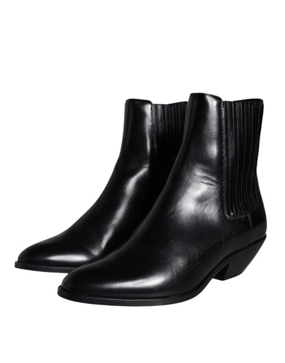 Dolce &amp; Gabbana Schwarze Lederstiefeletten Booties Schuhe
