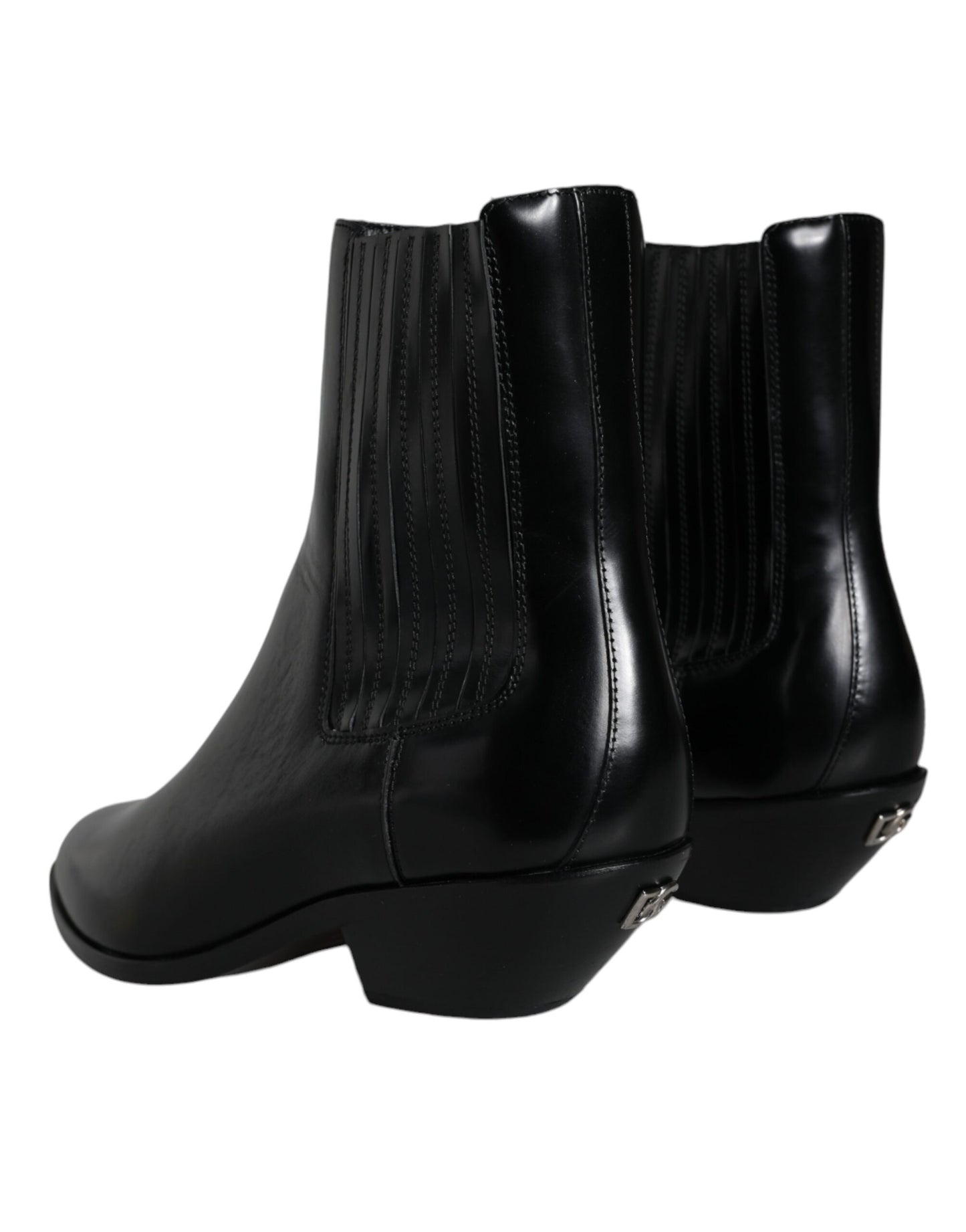 Dolce &amp; Gabbana Schwarze Lederstiefeletten Booties Schuhe