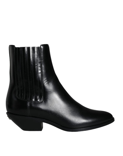 Dolce &amp; Gabbana Schwarze Lederstiefeletten Booties Schuhe