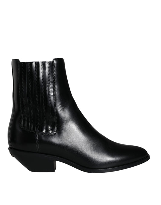 Dolce &amp; Gabbana Schwarze Lederstiefeletten Booties Schuhe