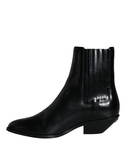 Dolce &amp; Gabbana Schwarze Lederstiefeletten Booties Schuhe