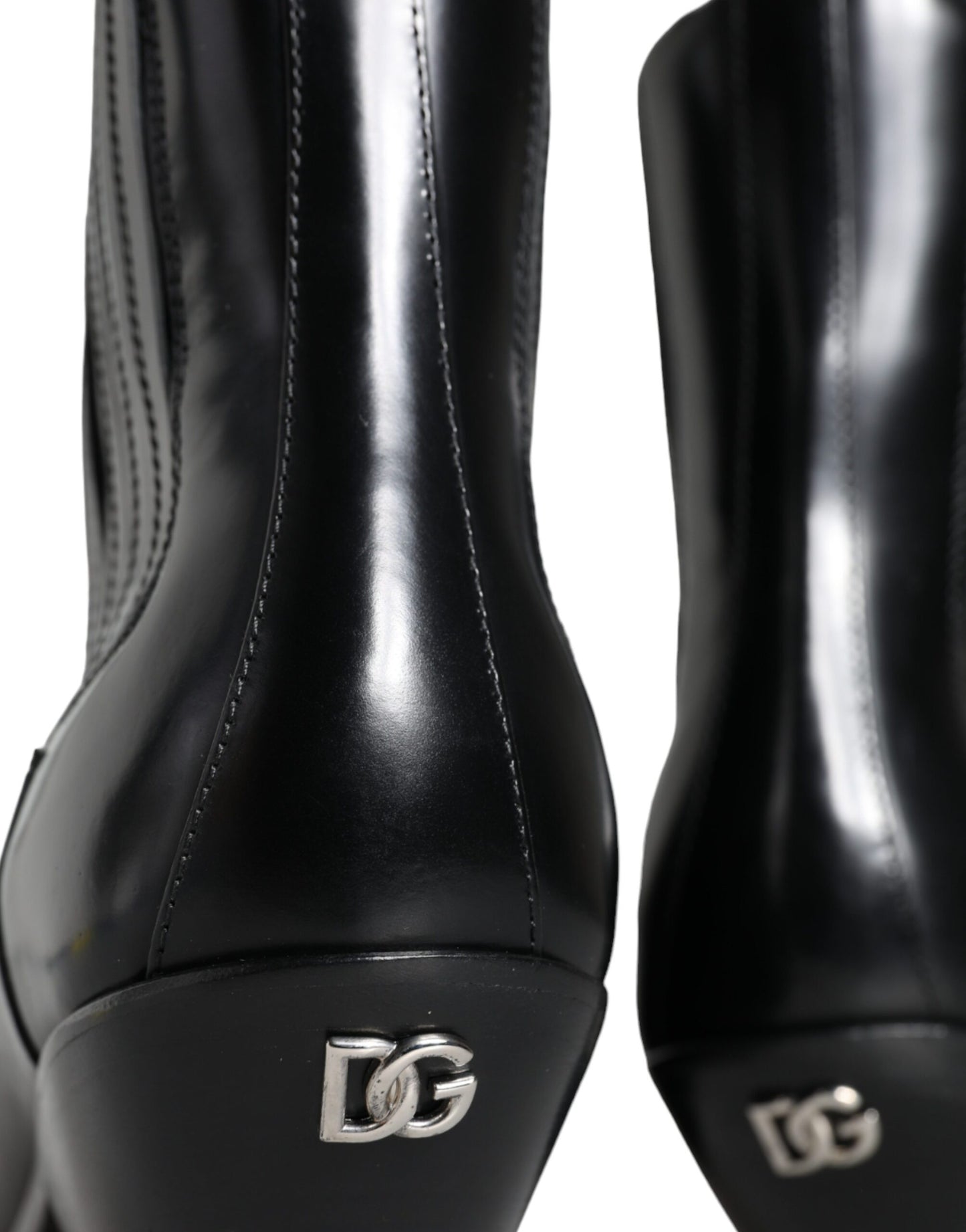 Dolce &amp; Gabbana Schwarze Lederstiefeletten Booties Schuhe