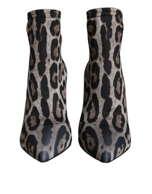 Dolce &amp; Gabbana Grau Leopard Stretch Heels Ankle Boots Schuhe