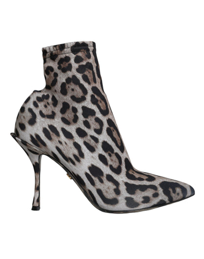 Dolce &amp; Gabbana Grau Leopard Stretch Heels Ankle Boots Schuhe
