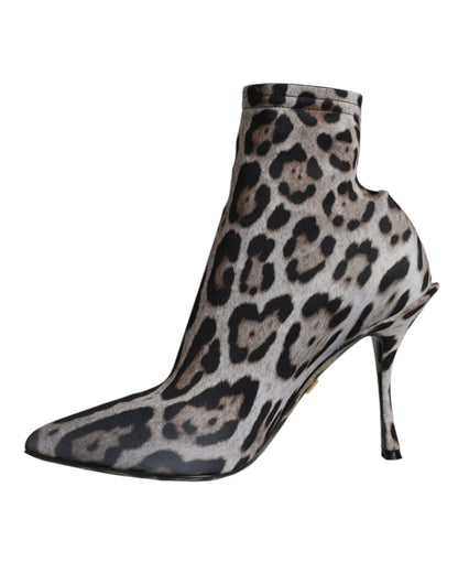 Dolce &amp; Gabbana Grau Leopard Stretch Heels Ankle Boots Schuhe