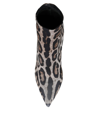 Dolce &amp; Gabbana Grau Leopard Stretch Heels Ankle Boots Schuhe