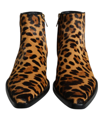 Dolce &amp; Gabbana Braune Stiefeletten aus Kalbsfell mit Leopardenmuster