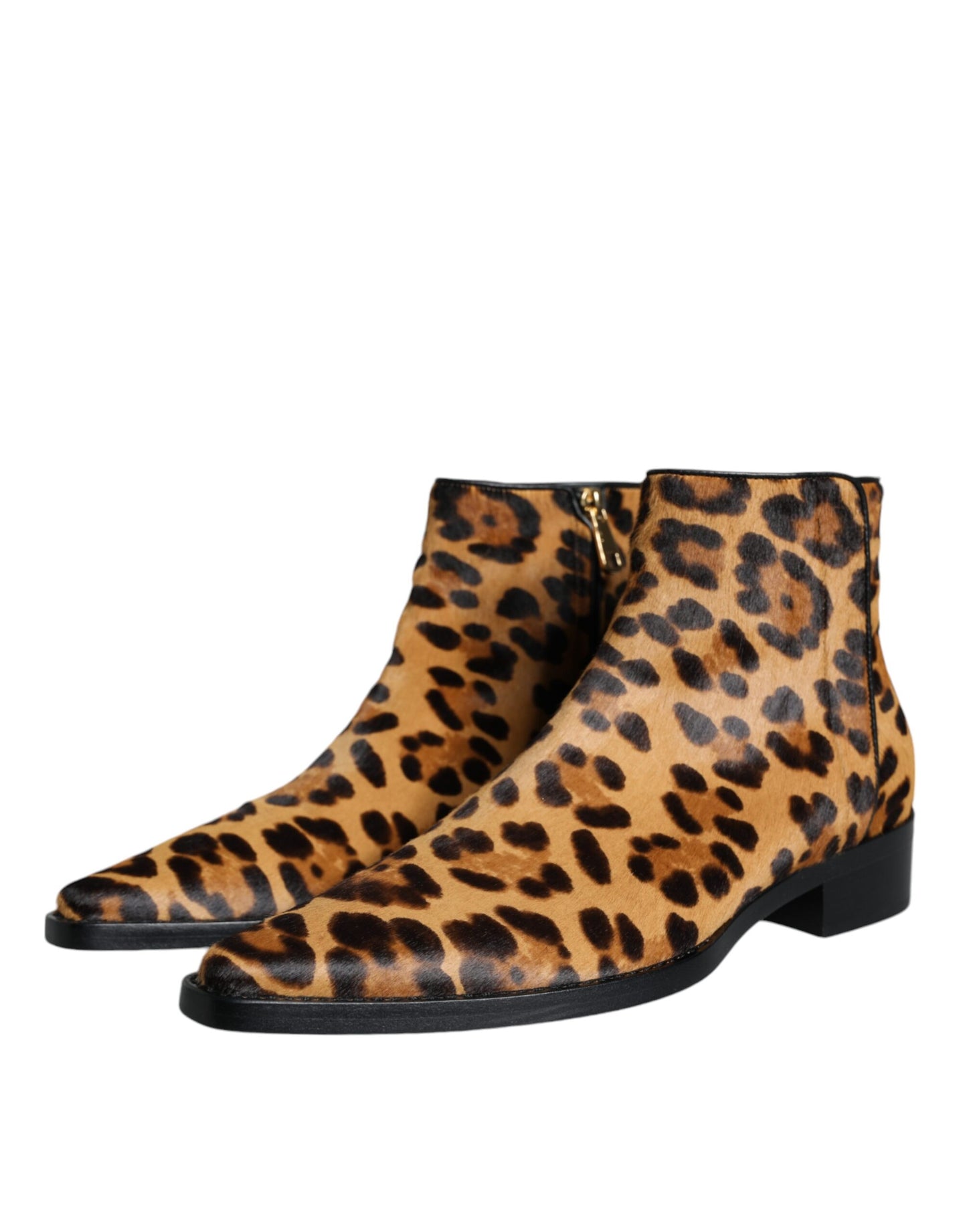 Dolce &amp; Gabbana Braune Stiefeletten aus Kalbsfell mit Leopardenmuster