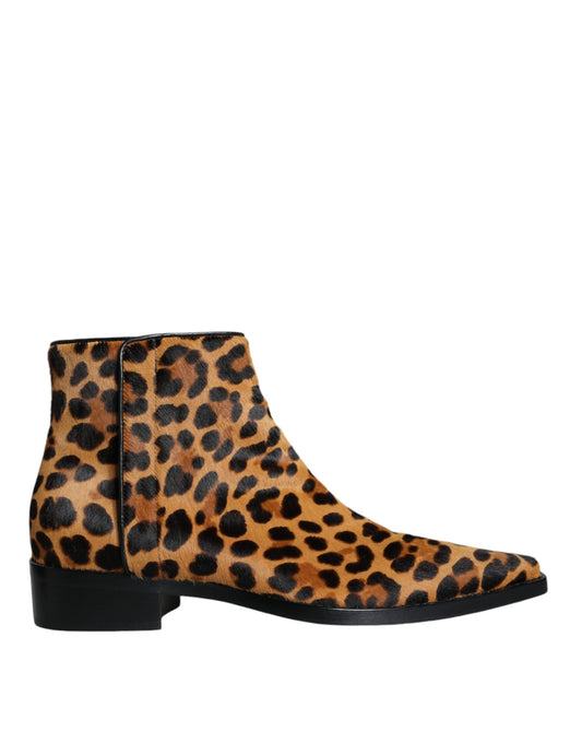 Dolce &amp; Gabbana Braune Stiefeletten aus Kalbsfell mit Leopardenmuster