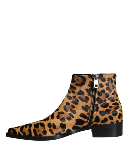 Dolce &amp; Gabbana Braune Stiefeletten aus Kalbsfell mit Leopardenmuster