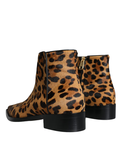 Dolce &amp; Gabbana Braune Stiefeletten aus Kalbsfell mit Leopardenmuster