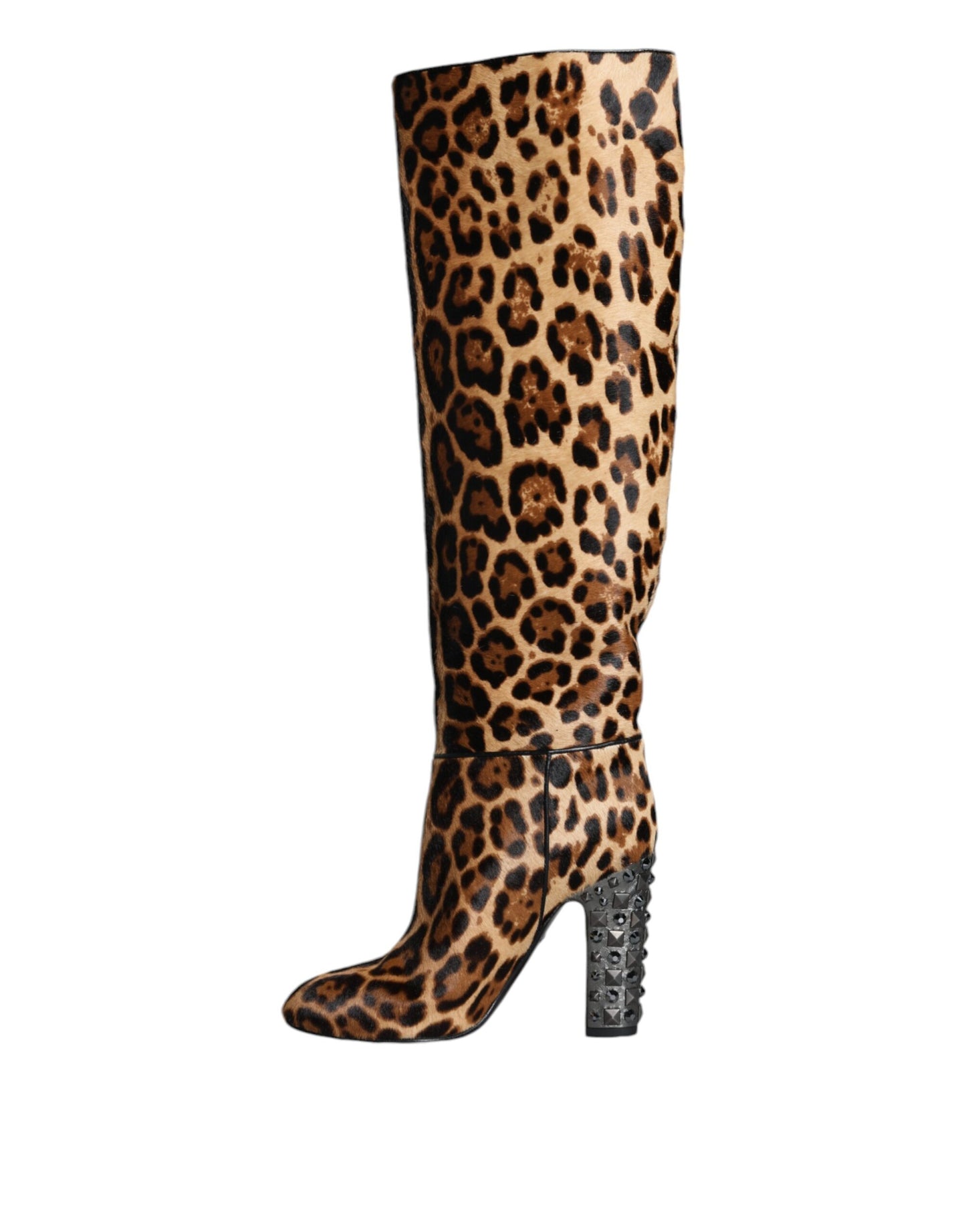 Dolce &amp; Gabbana Beige Schwarz Leopard Kniehohe Stiefel Schuhe