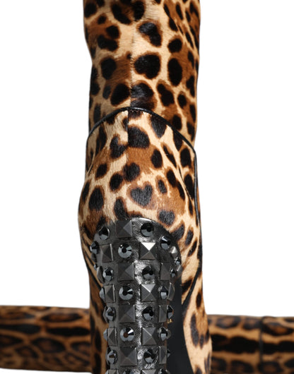 Dolce &amp; Gabbana Beige Schwarz Leopard Kniehohe Stiefel Schuhe
