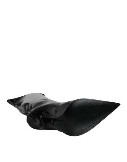 Dolce &amp; Gabbana Schwarze kniehohe Stiefel aus Lackleder