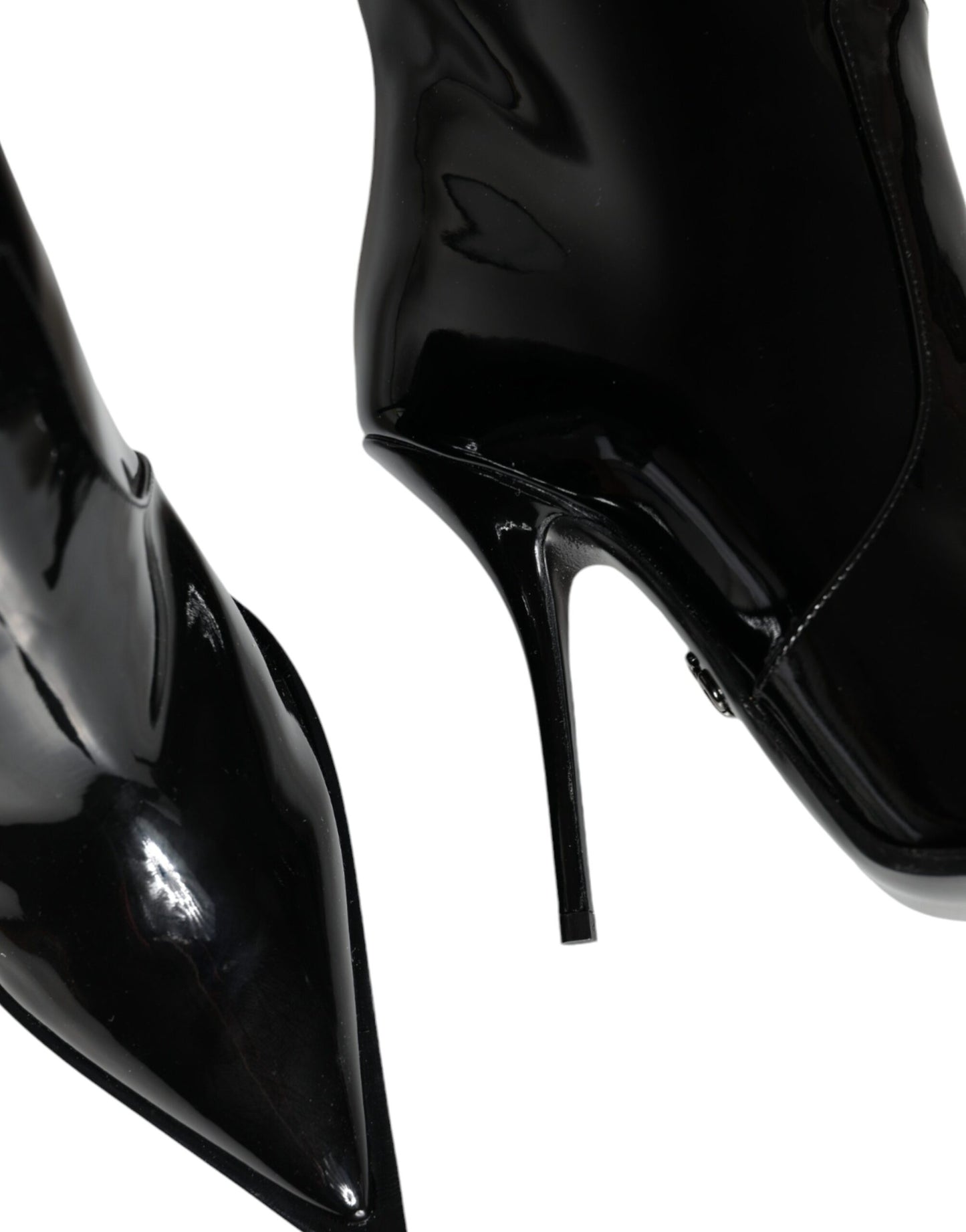 Dolce &amp; Gabbana Schwarze kniehohe Stiefel aus Lackleder