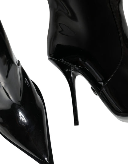 Dolce &amp; Gabbana Schwarze kniehohe Stiefel aus Lackleder