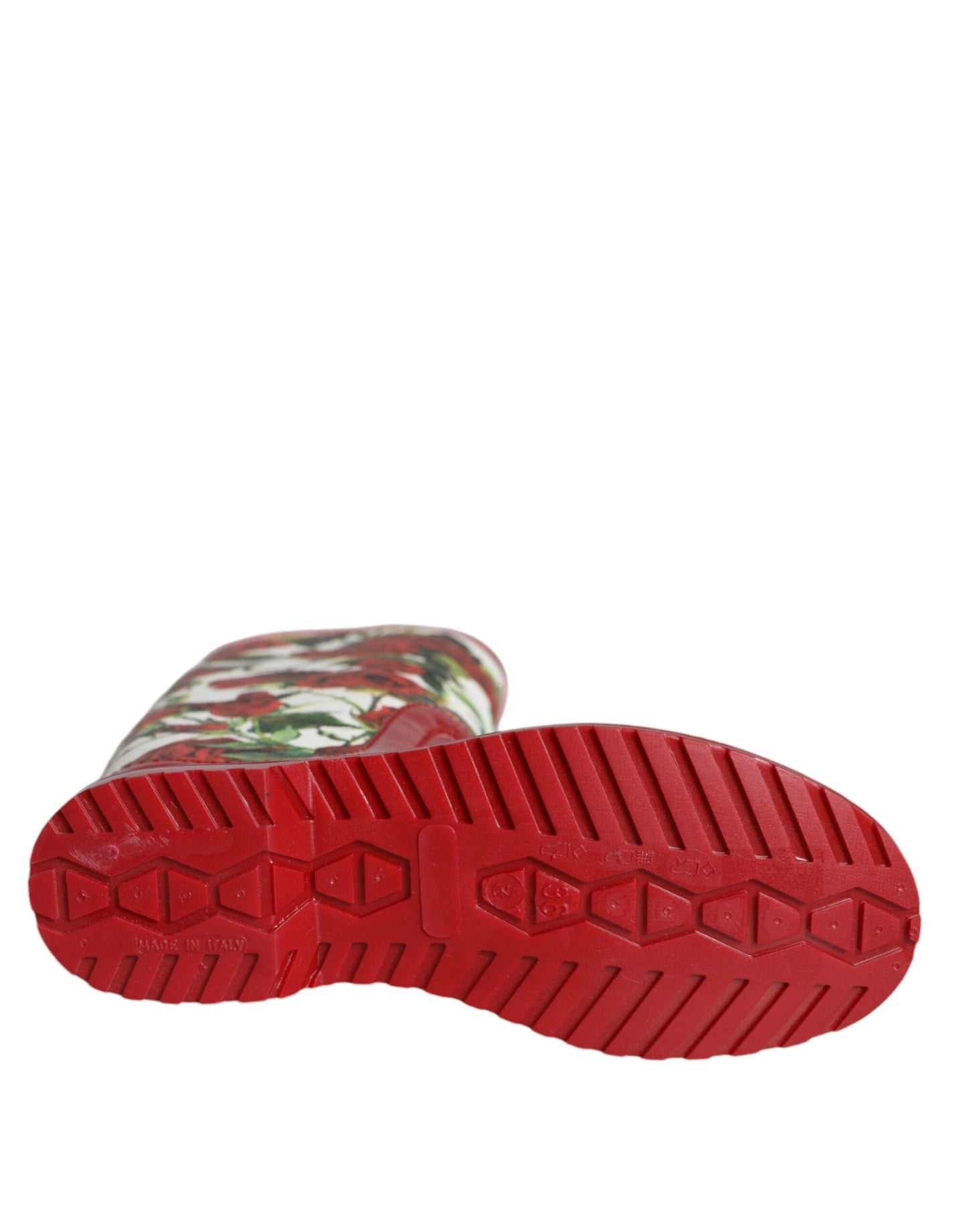Dolce &amp; Gabbana Rote, florale Gummistiefel mit kniehohen, flachen Schuhen
