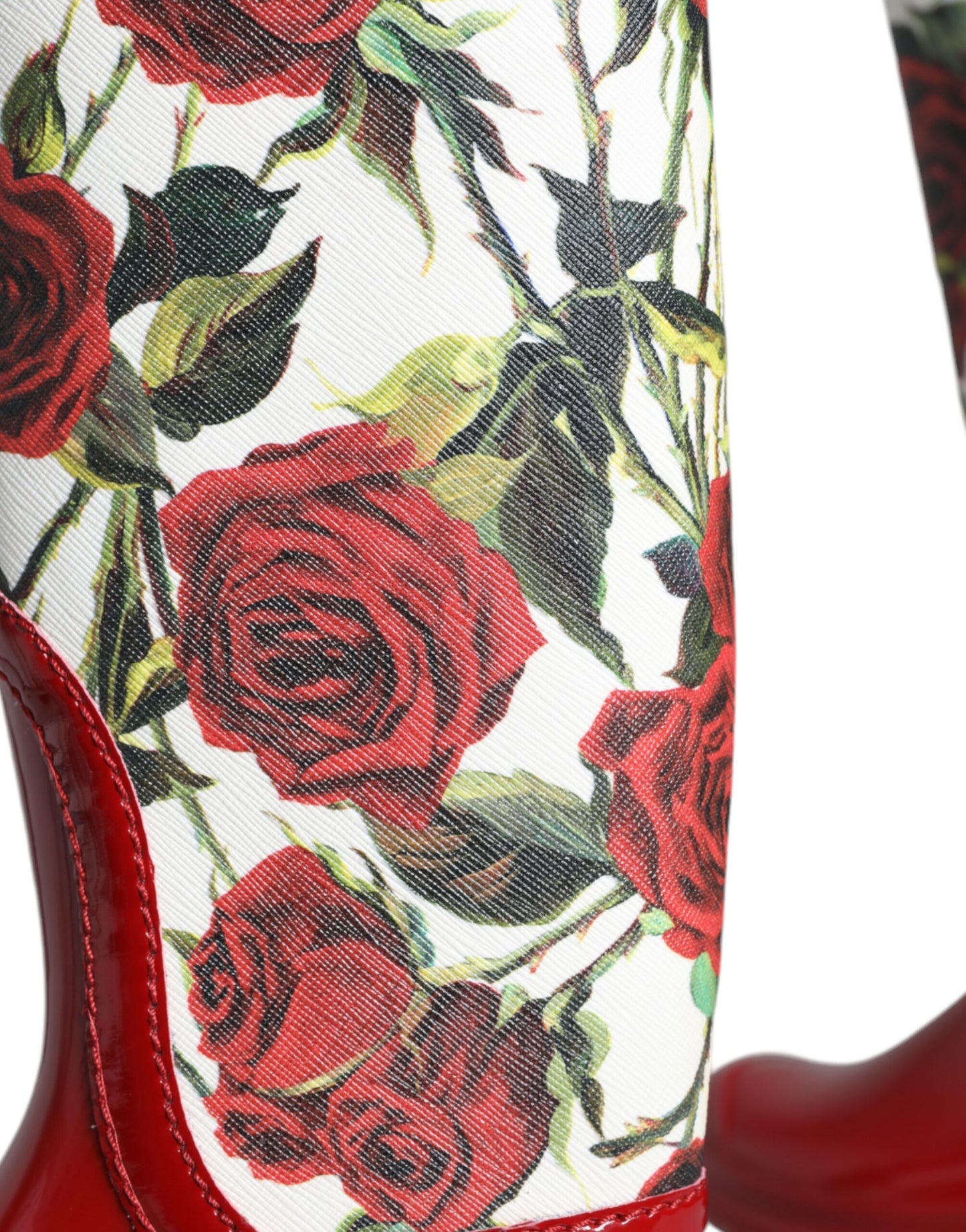 Dolce &amp; Gabbana Rote, florale Gummistiefel mit kniehohen, flachen Schuhen