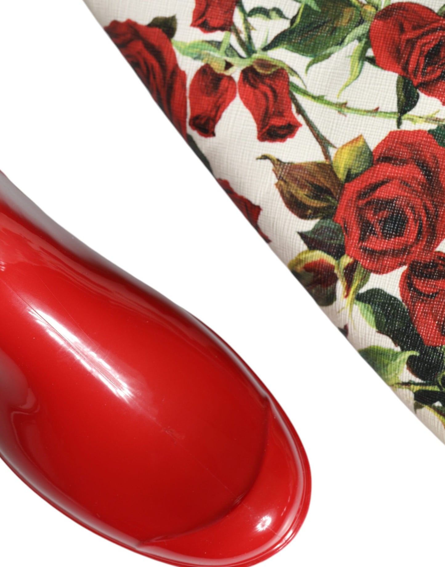 Dolce &amp; Gabbana Rote, florale Gummistiefel mit kniehohen, flachen Schuhen