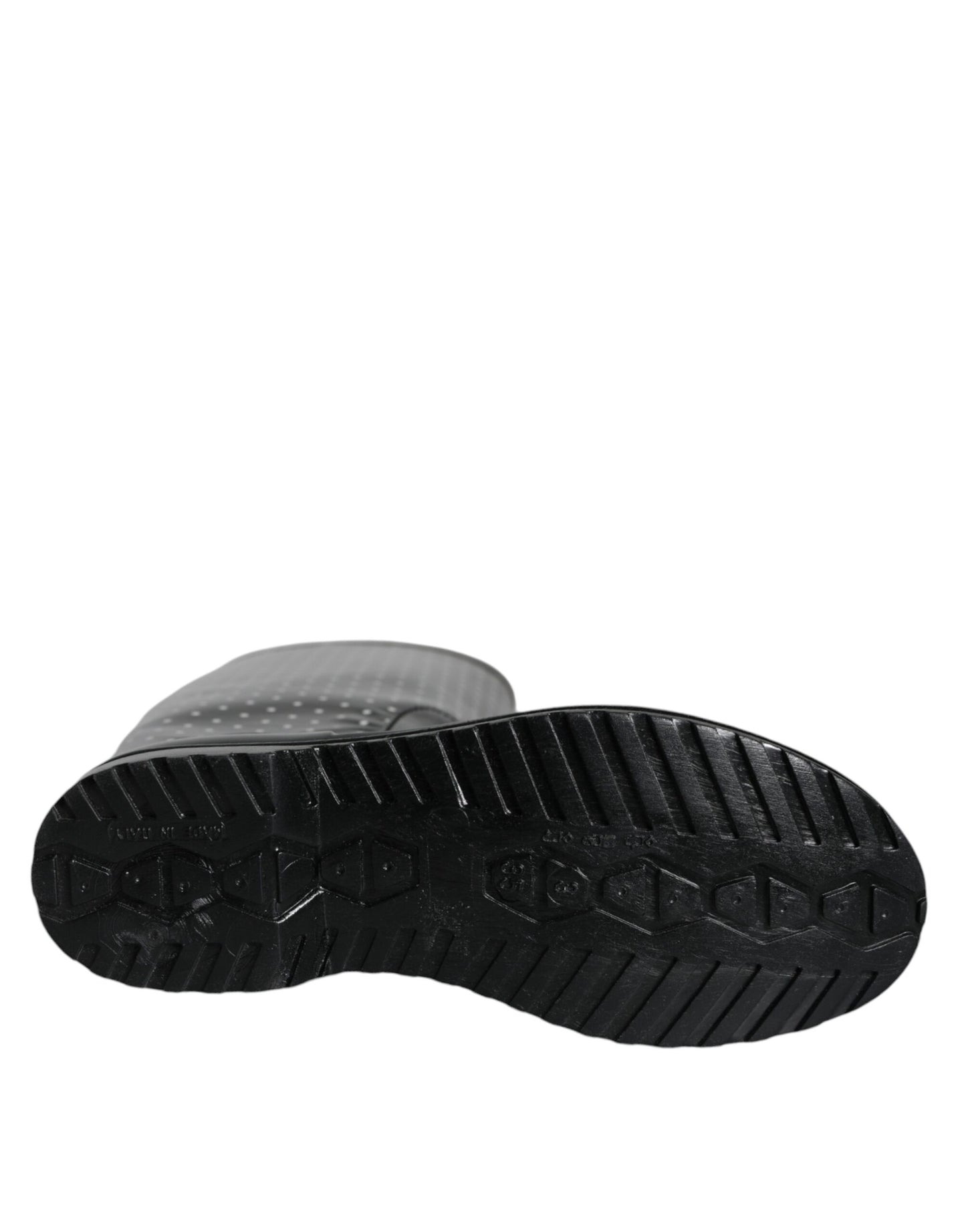 Dolce &amp; Gabbana – Kniehohe Stiefel aus Gummi mit schwarzen Punkten