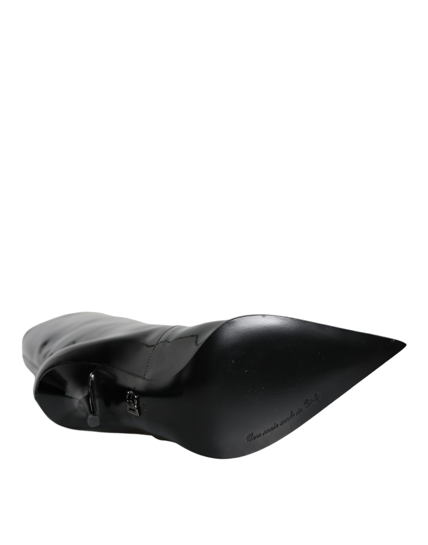 Dolce &amp; Gabbana – Wadenhohe Stiefel aus schwarzem Lackleder