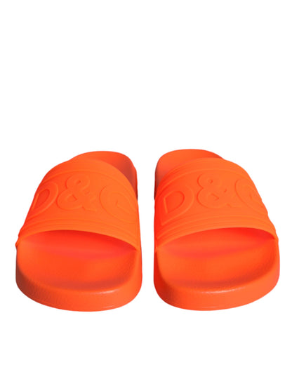 Dolce &amp; Gabbana Orange Gummi Slides Sandalen Beachwear Schuhe