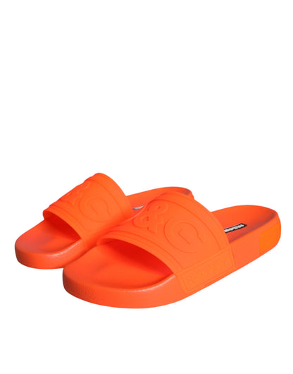 Dolce &amp; Gabbana Orange Gummi Slides Sandalen Beachwear Schuhe