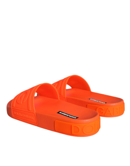 Dolce &amp; Gabbana Orange Gummi Slides Sandalen Beachwear Schuhe